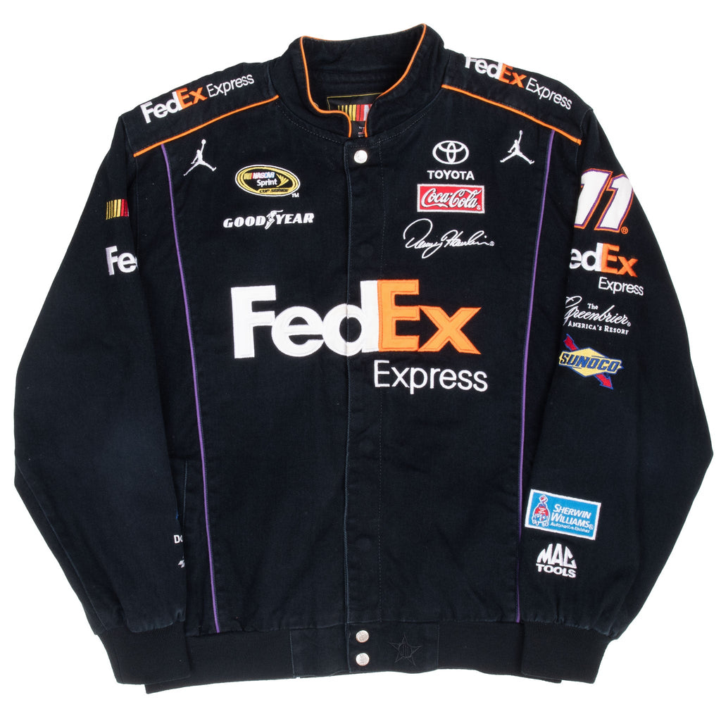 VINTAGE NASCAR DANNY HAMLIN FEDEX RACING JEFF HAMILTON JACKET 2000S LARGE