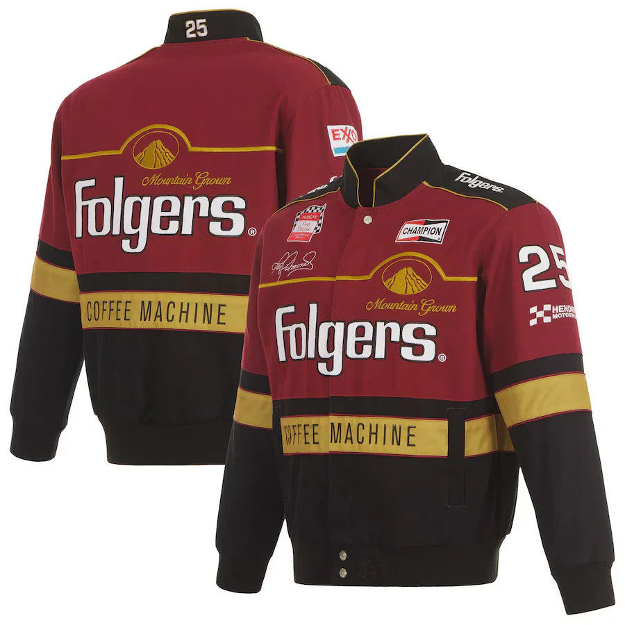 Tim Richmond 2024 Folgers Burgundy-Black Uniform Full-Snap Jacket