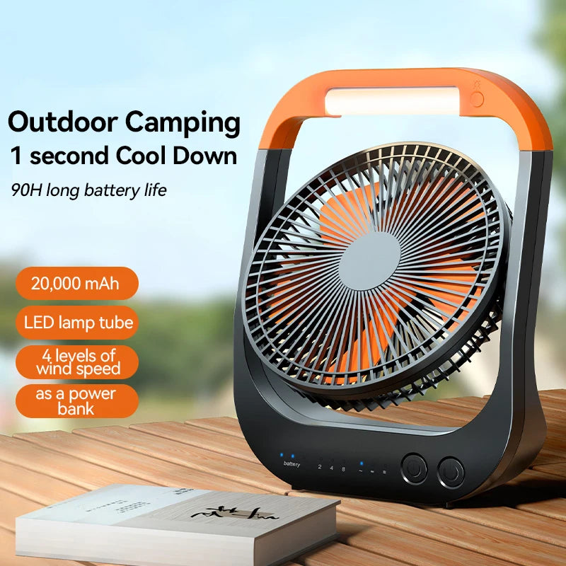 Rechargeable Camping Fan with Light Timing Removable Fan Guard Portable Desk Fan as a Power Bank 8inch