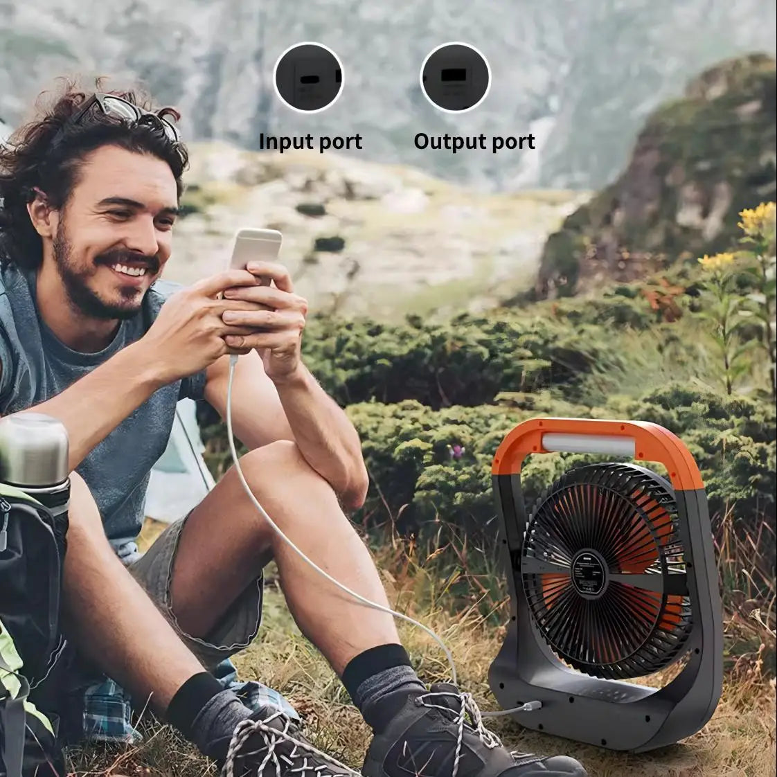 Rechargeable Camping Fan with Light Timing Removable Fan Guard Portable Desk Fan as a Power Bank 8inch