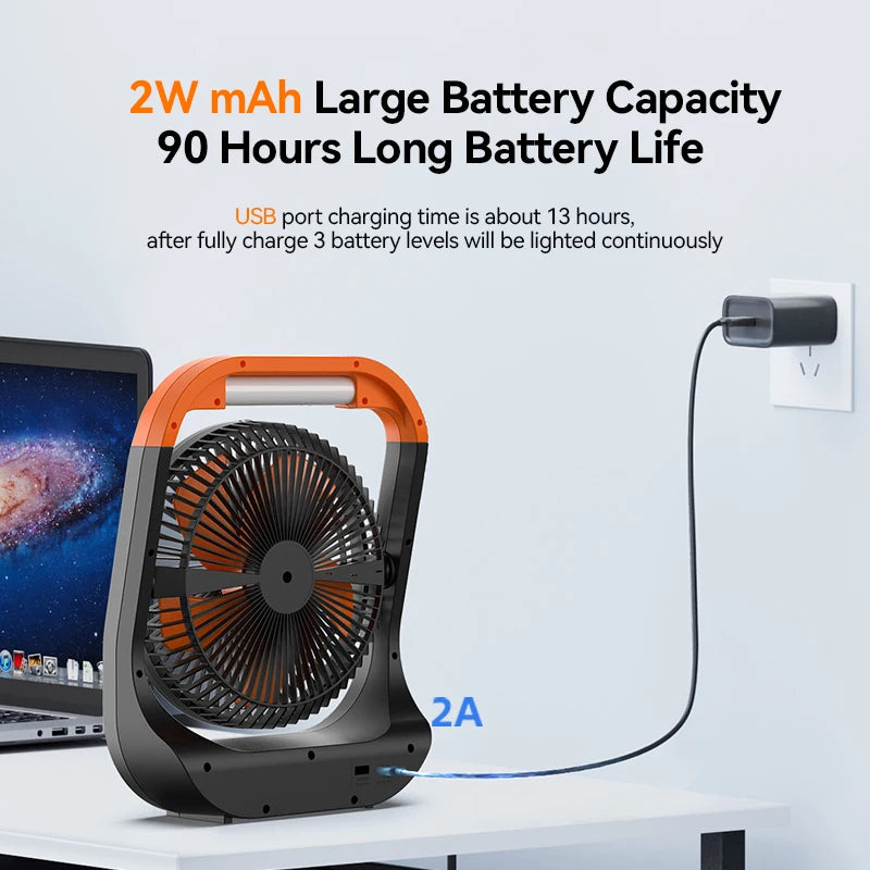 Rechargeable Camping Fan with Light Timing Removable Fan Guard Portable Desk Fan as a Power Bank 8inch